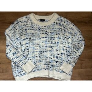 FRNCH $92 Crewneck Metallic Multi-Yarn Knit Winter Sweater White Blue S/M EUC‎